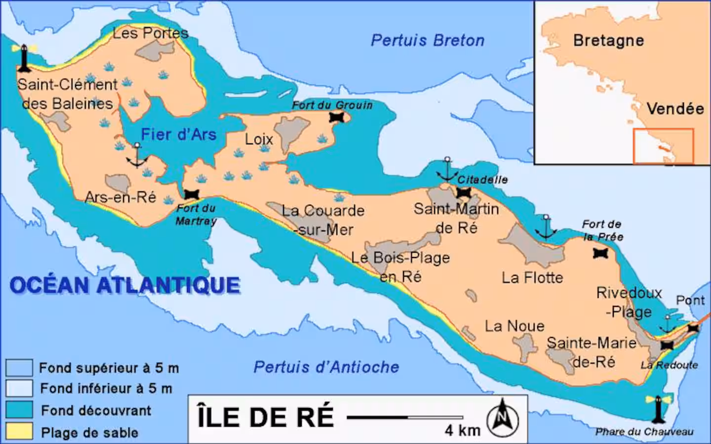 Map of Île de Ré showing the location of La Noue